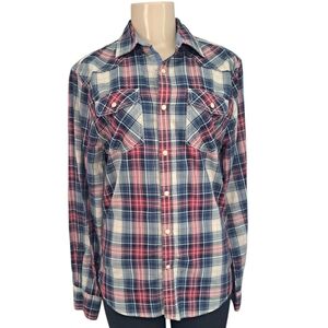 Flag & Anthem Plaid Snap Button Shirt Small Western Americana